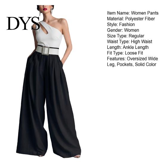 Casual Women Bottoms Pants High Waist Pure Color Oversized Wide Leg Trousers with Belt Pockets Loose Fit Business Soft Breathable
