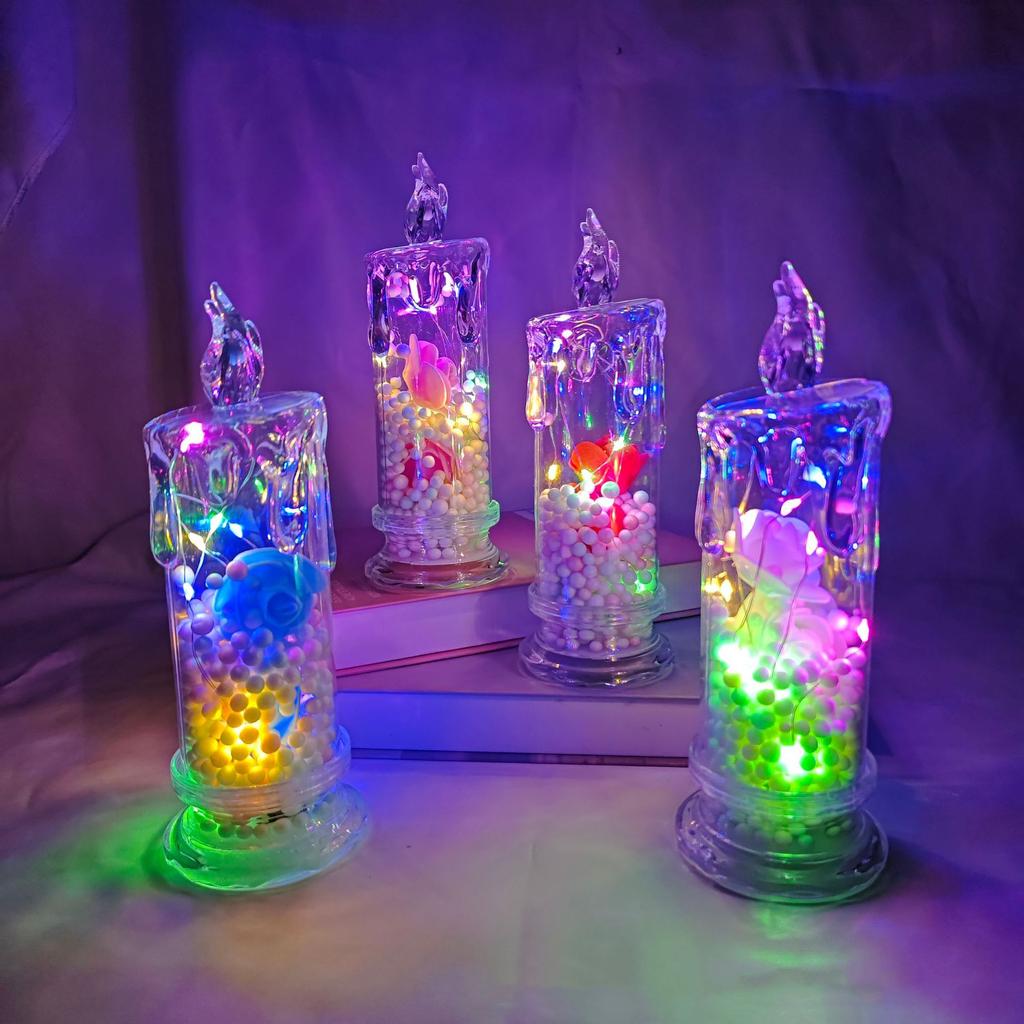 LED Electronic Candle Clear Rose Night Light Valentines Day Decor Best Gift For Girlfriend Home Decorative Atmosphere Ornament