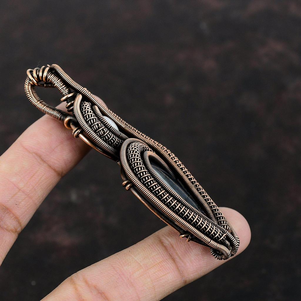Labradorite Pendant Copper Wire Wrapped Pendant Rainbow Moonstone Pendant Labradorite Jewelry Handmade Pendant Gemstone Jewelry Wedding Gift