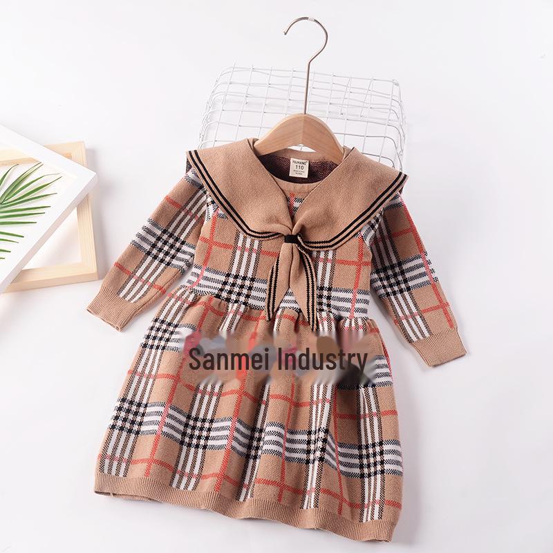 

Милое трикотажное платье-свитер в стиле колледжа для девочек с теплым воротником-шалью Size 150 - Height 140cm