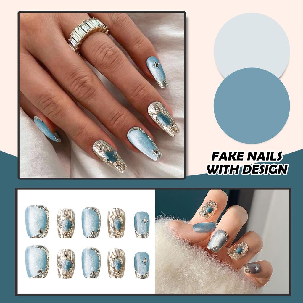 Aufdrücknägel für Damen, mittelgroß, künstliche Nägel mit Designs, nackte Acrylnägel zum Aufkleben, glänzende, vollständige Abdeckung, künstliche Nägel