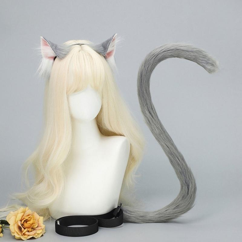 Cats Costume Accessories Cats Ear Headband Plush Tail Anime Cosplay Outfit for Women Masquerade Halloween Role Play