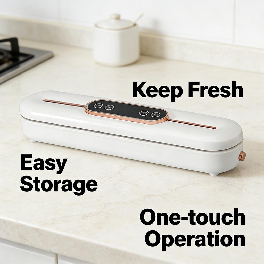Compact Food Vacuum Sealer with One-Touch Seal, Easy Clean and Strong Suction for Kitchen