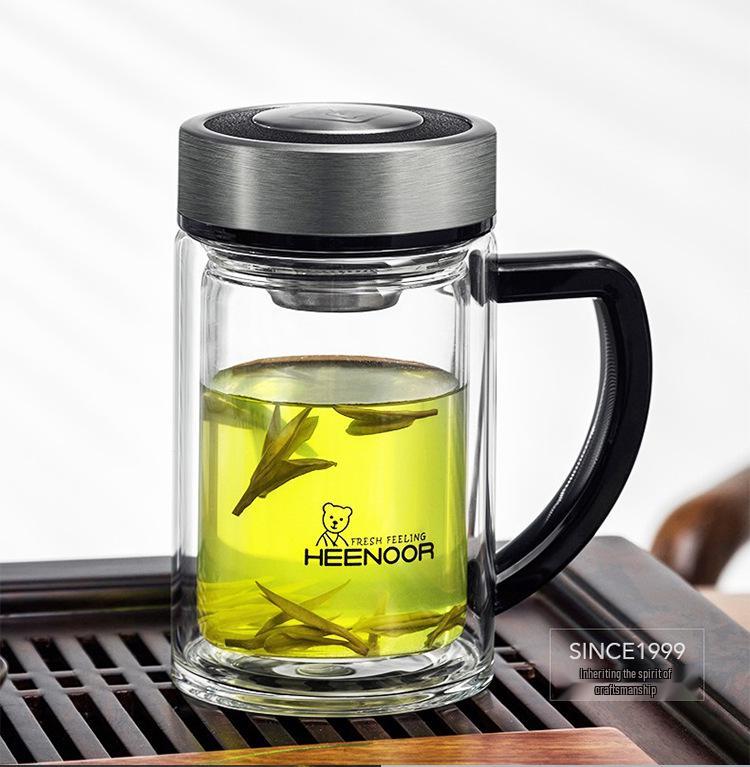 Xinuo Glass Water Cup with Handle - Suitable for Men and Women, Ideal for Home or Office, Comes with Gift Box.