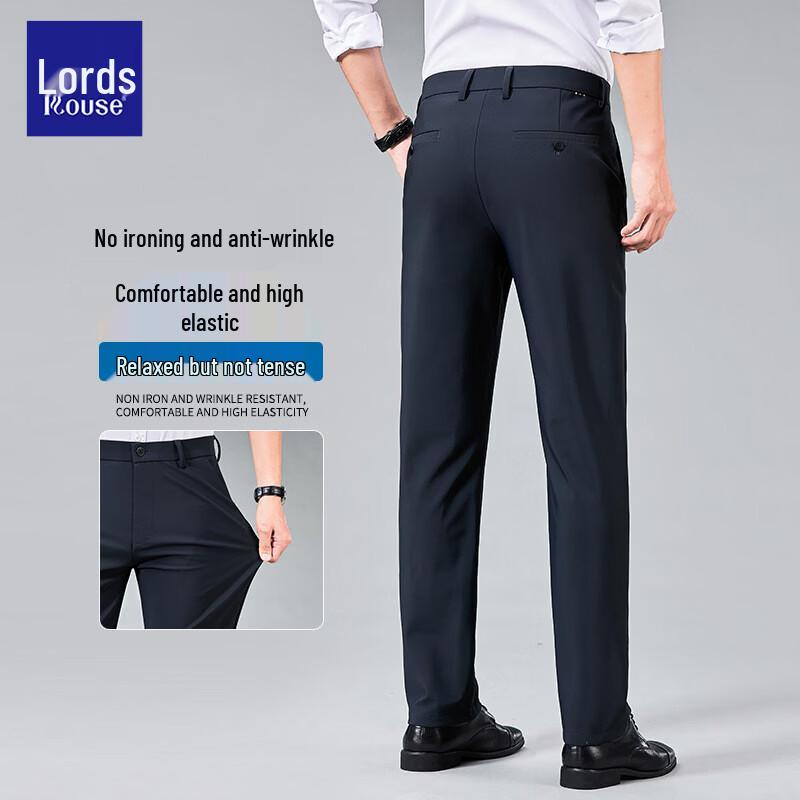Luozi Men's Elastic Straight Casual Business Pants