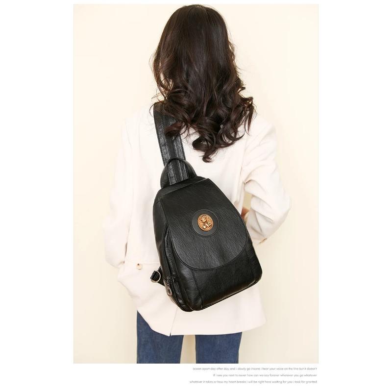 Soft Leather Backpack for Women 2025 New Fashionable Small Backpack Chest Bag Retro Casual Multi-purpose Single Shoulder Bag