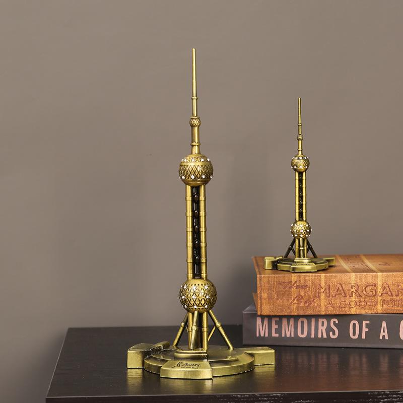 Envy Porcelain Oriental Pearl Tower Model: Shanghai Architectural Souvenir Figurine for Desktop Decoration.