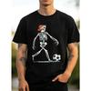 European Sizes Men'S Soccer-Themed T-Shirt with Soccer Skeleton Print - Loose Fit Crew Neck Short Sleeve Casual Shirt Suitable for All-Season Wear