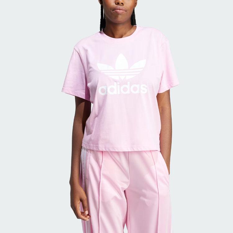 Adidas Originals Adicolor Trefoil Boxy Tee With Letter Logo Print Women Tops Pink IN2492