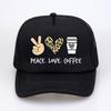 Womens Casual Sunhat Peace Love Coffee Graphic Print with Leopard Heart Iced Coffee Design Baseball Cap Mesh Breathable Caps