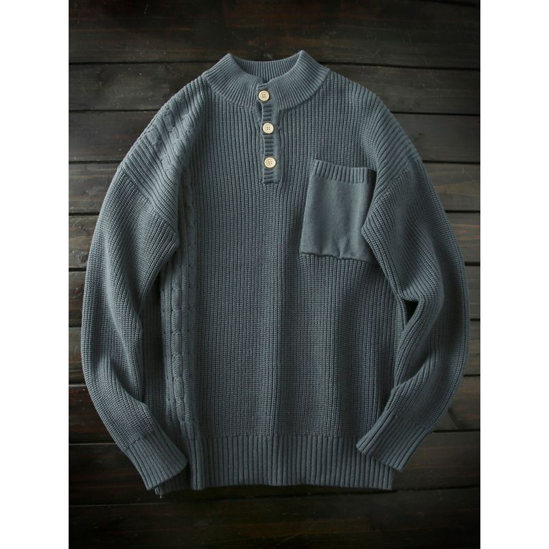 Japan fashion Order! Gok Pure Cotton! Foreign Trade Tail Goods Men's Autumn and Winter Thickened Half Button Stand Collar Knit Sweater