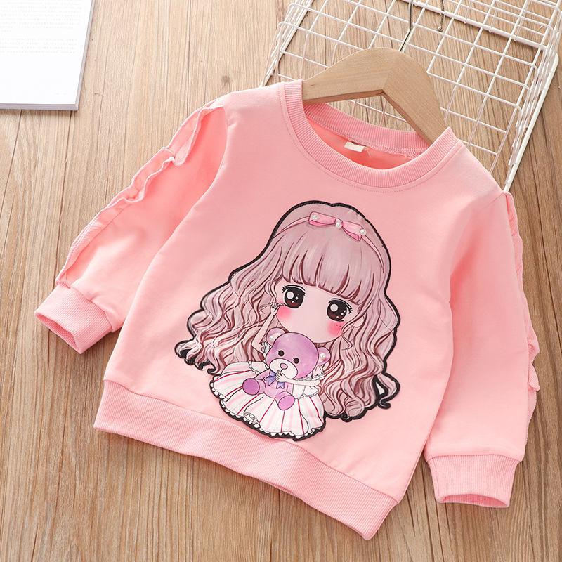 Girls Fashion Loose Hoodie Autumn and Winter Children's Long-sleeved Round Neck Cartoon Base Shirt