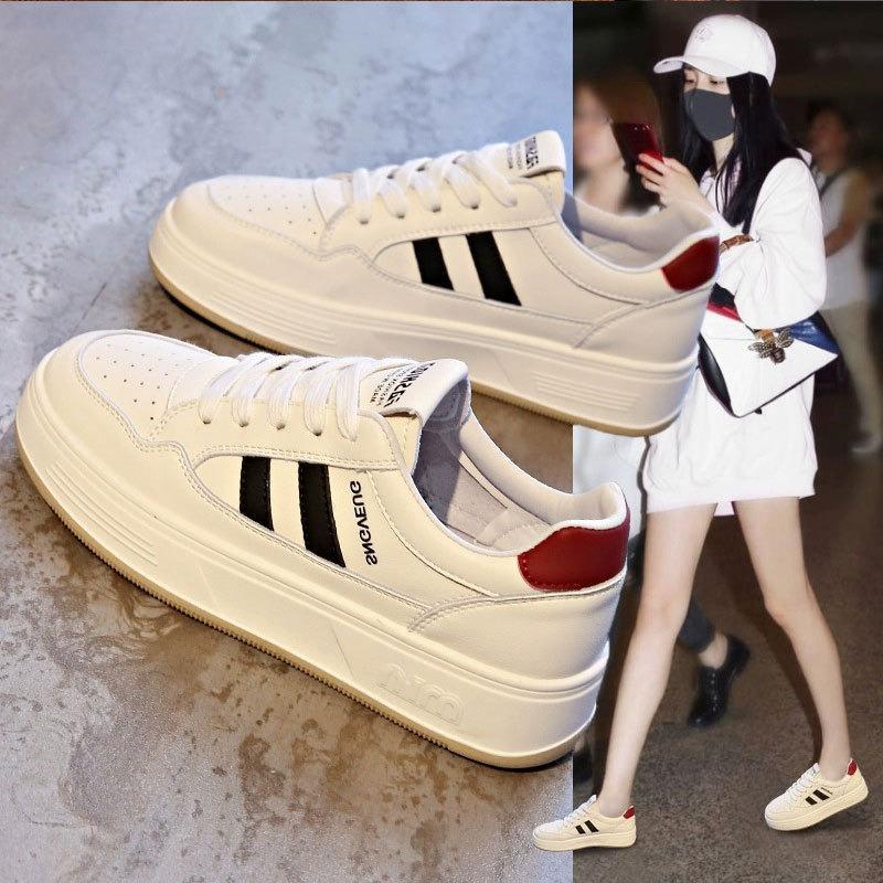 Leather Fashion Soft Sole Women's Spring New Muffin Sole Lightweight Versatile Casual White Shoes