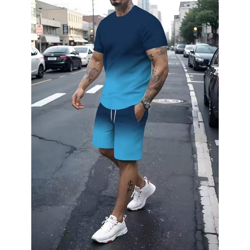 3D tisk Pánské sportovní oblečení Fitness Set Běžecký oblek Ležérní Tričko+šortky Set Prodyšný Jogging Sportovní oblečení Pruhovaný oblek