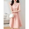 Sleeveless V-neck Dress for Women In Spring and Summer New Lace-up Waist Commuting Loose Casual Pink Slim Skirt