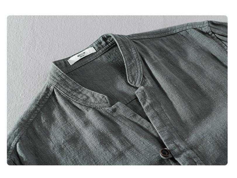 Men's Ramie Linen Stand Collar Shirt - Spring/Summer Casual, Loose Fit, National Style