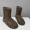 Cowhide version! Snow boots women's 2025 newable Spice Girl wind leopard print round head not tired feet warm flat cotton boots