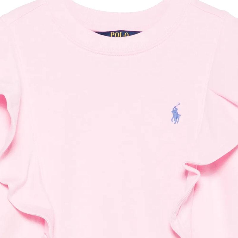 Polo Ralph Lauren Jednobarevné tričko s dlouhým rukávem a kulatým výstřihem Dětské topy Světle růžová 313957719-003