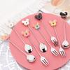 Cute Donut Mickey Ear Dessert Cutlery Set 2Pcs, Stainless Steel Long Handle Dessert Fork & Spoon for Cake Ice Cream Coffee, Kawaii Tableware Gift