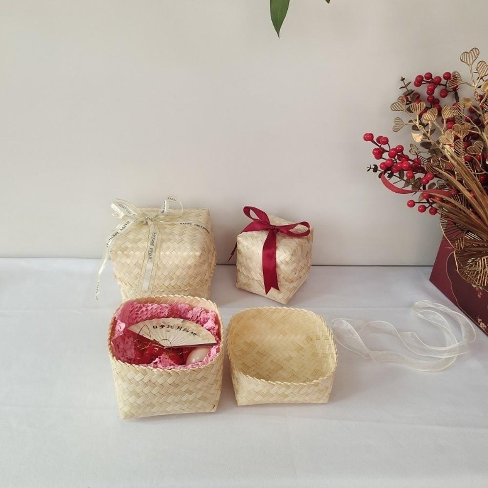 Reusable Bamboo Woven Gift Box Handmade Wedding Cookies Candy Box Bamboo Teas Tin  Party Decoration