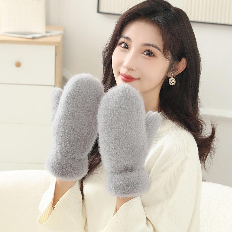 Winter New Thickened Plush Warm Gloves Fashionable Simple Solid Color Thermal Cold Weather Handwear