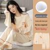 Women's Korean Style Cartoon Long Sleeve Casual Home Set with Chest Pads