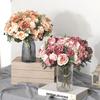 Artificial Flowers Decor 7 Heads Silk Peony Rose Hydrangea Bouquet Home Christmas Party Decorations Wedding Bride Fake Flowers