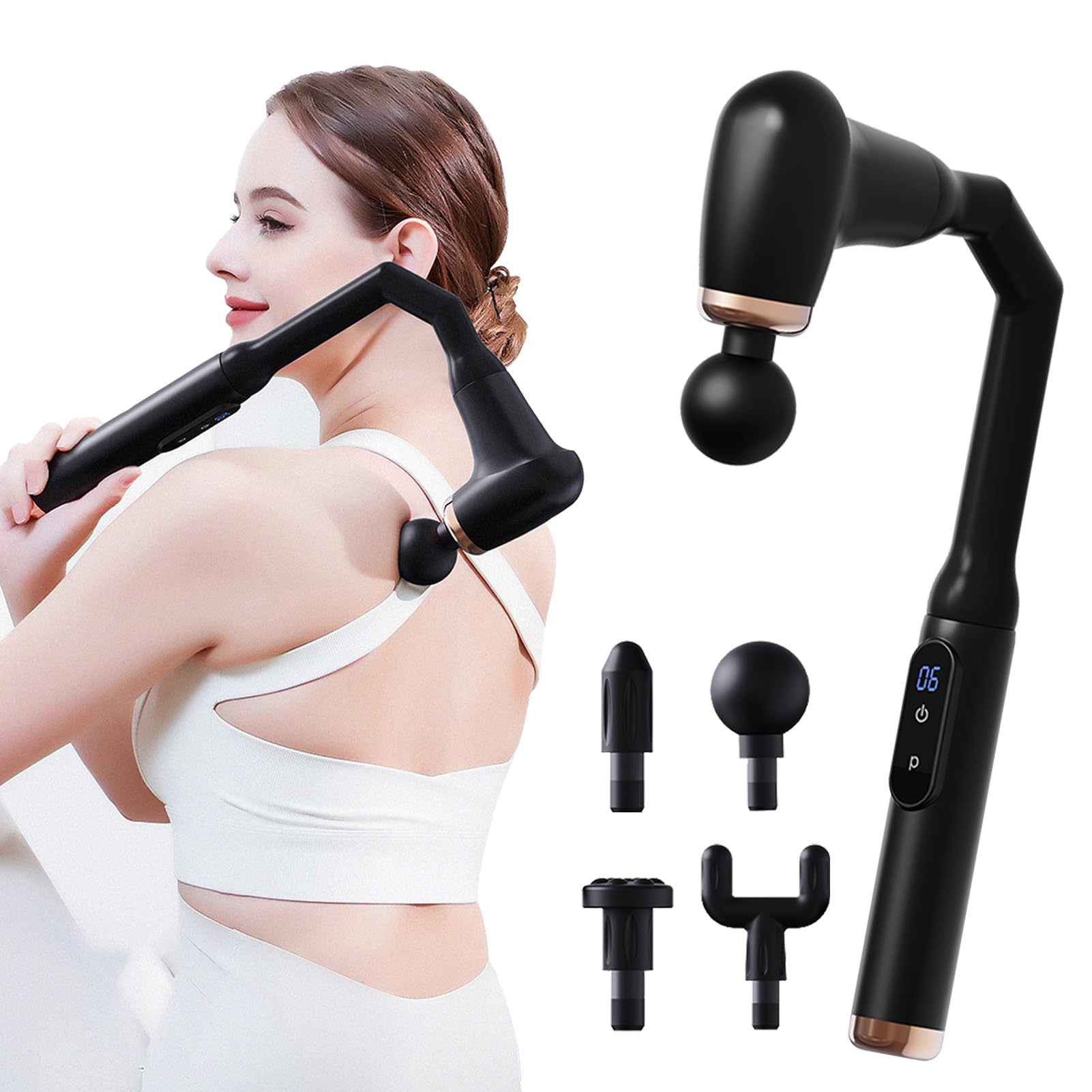 

Ручной пистолет для фасциального релиза с 6 уровнями вибрации, 3 тихих, большой емкости, быстрый, 4 насадки, для всего тела, с японской инструкцией, идеально подходит для дня и дня [Последняя модель] чёрный