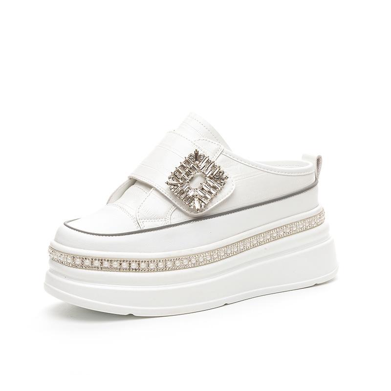 Kleine weiße Schuhe Damen dicksohlige Frühling neu dicksohlige Muffin-Schuhe Innenhöhe erhöht Damenschuhe kleine Größe Beutelkopf Halbschuhe Damen