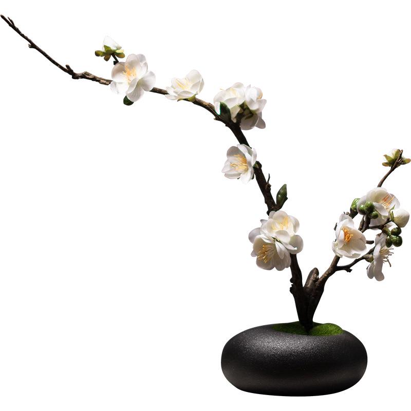 Zen Stijl Kunstmatige Pruimenbloesem en Magnolia Bloemenarrangement voor Woonkamer Decoratie