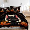 3pcs Halloween Adorable Cat Bedding Set - 1 Soft Quilt Cover + 2 Pillowcases, Machine Washable - Suitable