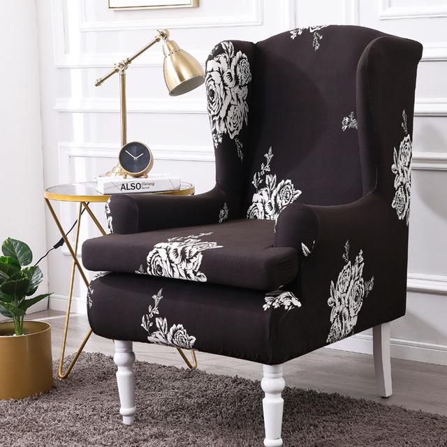 Sell -Nordic 2pc /Set Arm King Back Sofa Chair Cover Elastic Armchair Wingback Wing Dining Sofa Back Chair Cover Stretch Protector