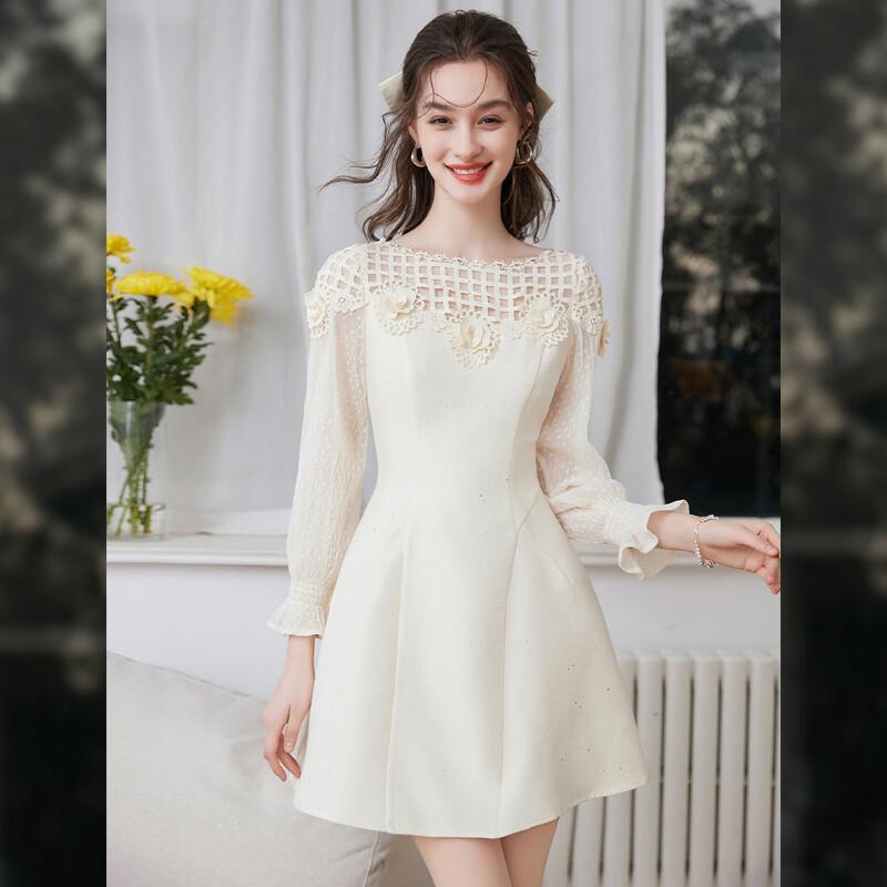 Bailuyu French Elegant 3D Floral Lantern Sleeve Midi Dress M