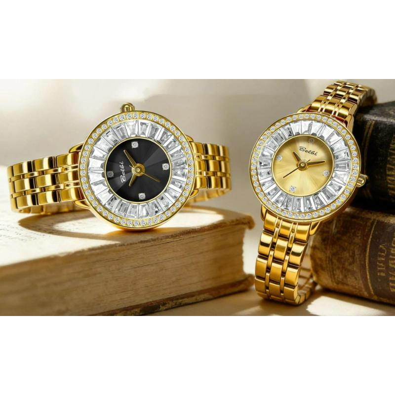 Fashion Ladies Quartz Watch with Sparkling Crystal Stainless Steel Bracelet Wristwatch Elegant Business Dress Watch for Women