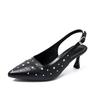 2025 Women's Shoes Slingbacks Women's High Heels Plus Size Dress Pumps Women Rivet Pointed Toe Buckle Strap Thin Heels Sandals