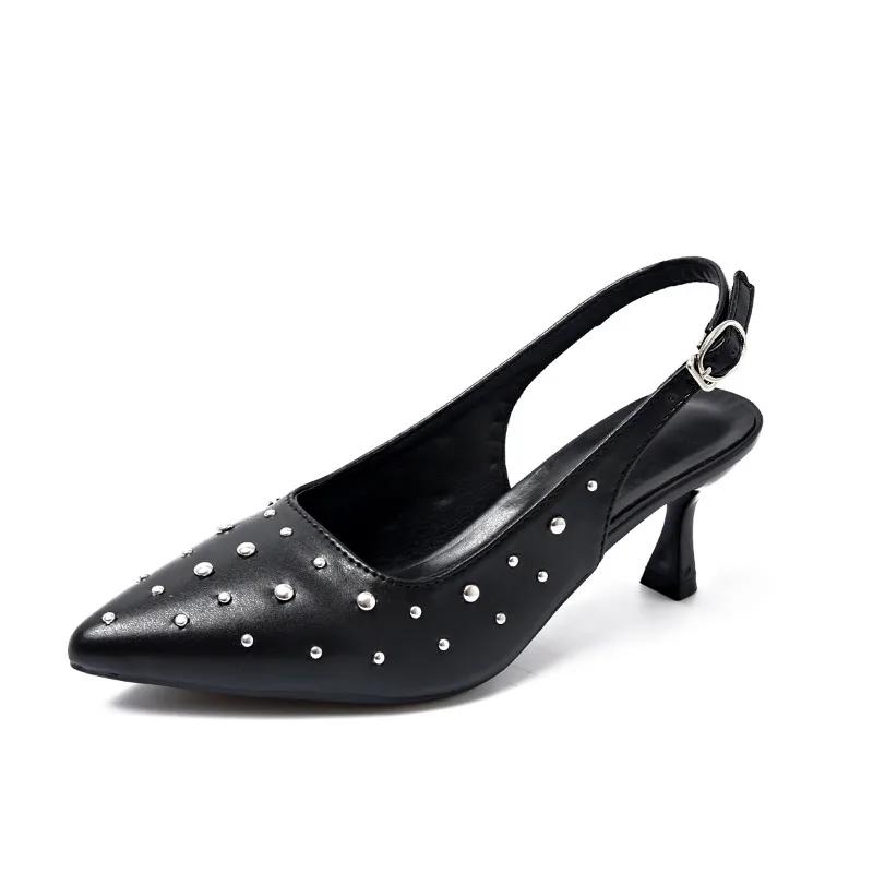 2025 Women's Shoes Slingbacks Women's High Heels Plus Size Dress Pumps Women Rivet Pointed Toe Buckle Strap Thin Heels Sandals