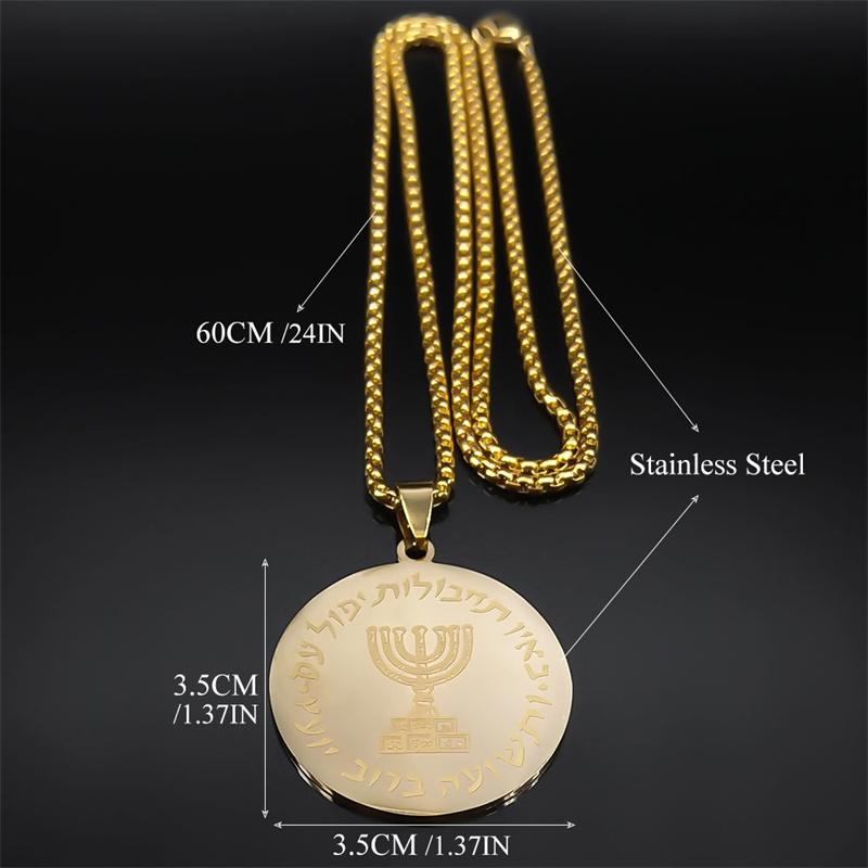 Hebreeuwse Hanukkah Menora Kaarsen Jeruzalem Ketting voor Vrouwen Mannen Roestvrij Staal Israël Je Magen Ketting Sieraden N2665-3S02