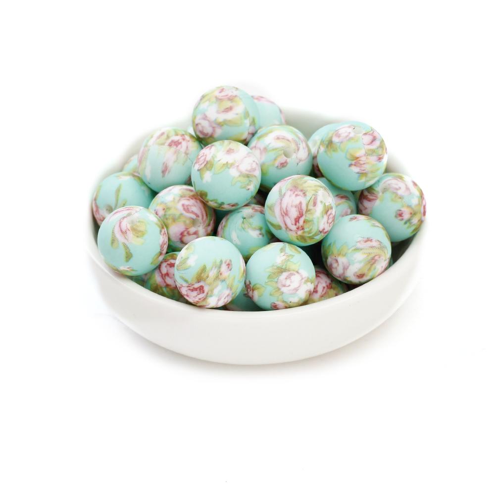 10Pcs 15mm New Silicone Beads Round Print Colorful Spacer Beads Food Grade Baby Nursing Necklace Pacifier Chain Teether Toys
