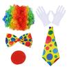 PESENAR Cappello da Festa Divertente Costume da Clown - Parrucca da Clown, Cravatta Gigante, Papillon, Guanti e Naso da Clown - Accessori da Clown