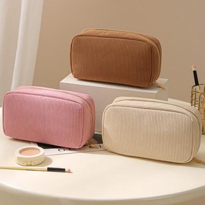 Women Zipper Makeup Bag Safety Zipper Travel Toiletry Pouch Portable Makeup Bag Lightweight Corduroy Cosmetic Bag For Gym Daily
