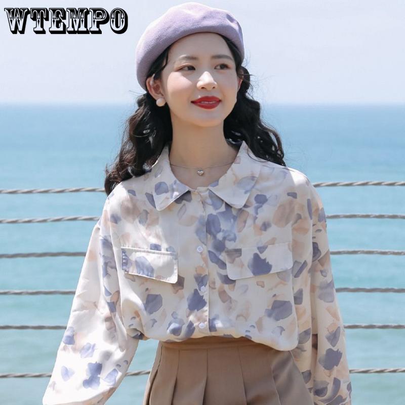 Vintage Tea Break Shirt Women's Spring and Autumn Blouse Loose Long-sleeved Japanese First Love Shirt with Design Feeling