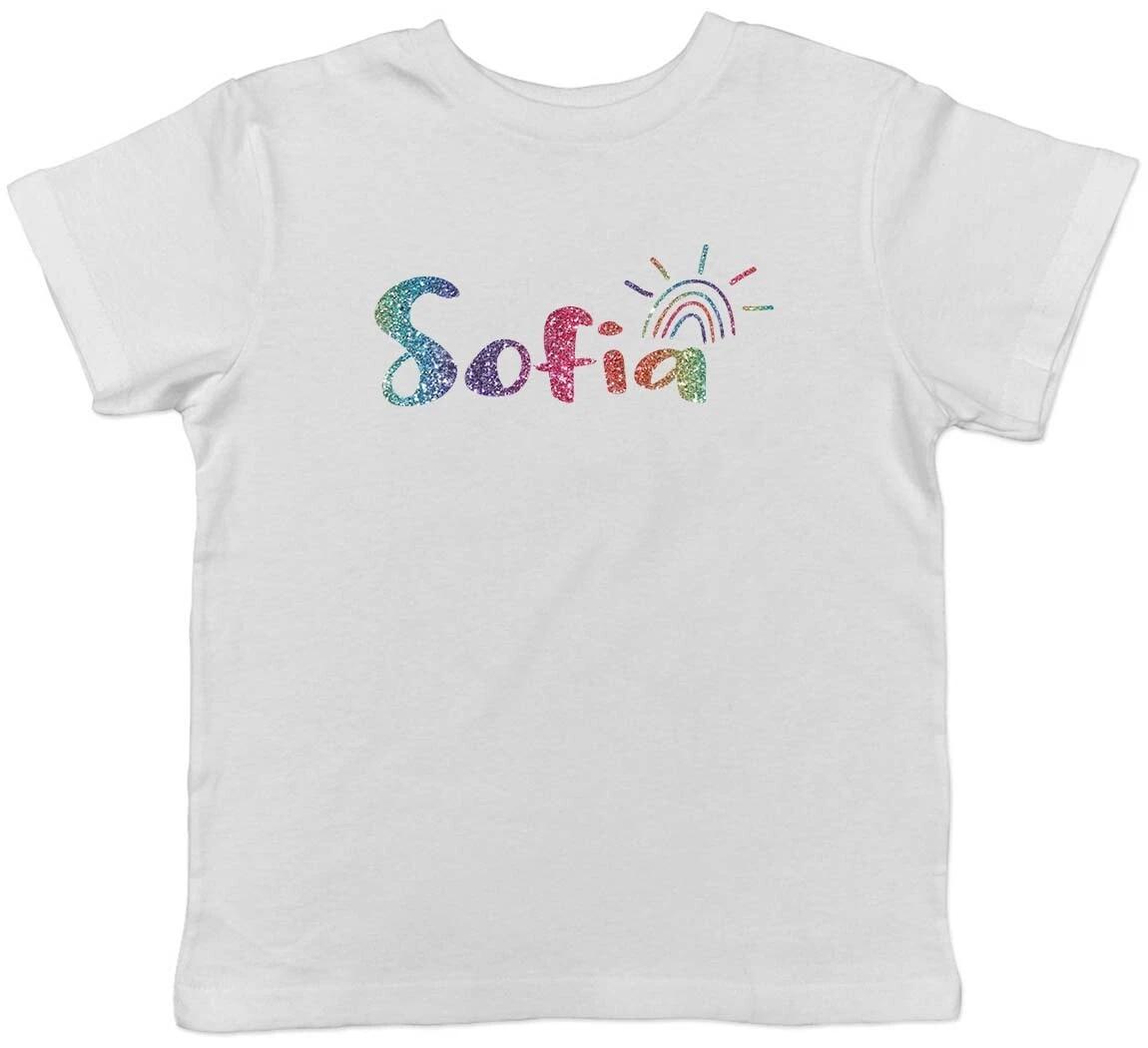 Personalised Rainbow Glitter Effect Childrens Kids T-Shirt Boys Girls 160