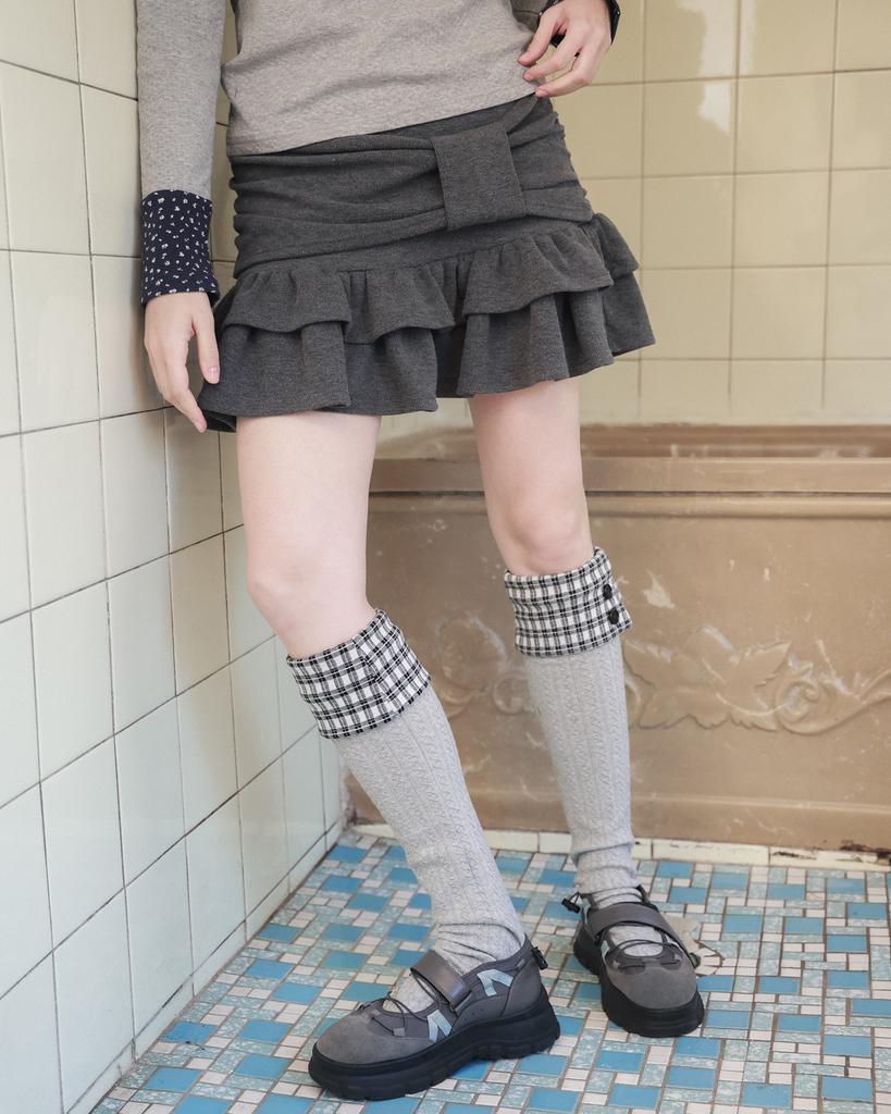 Phased Ribbon Shirred Knit Skirt_Gray
