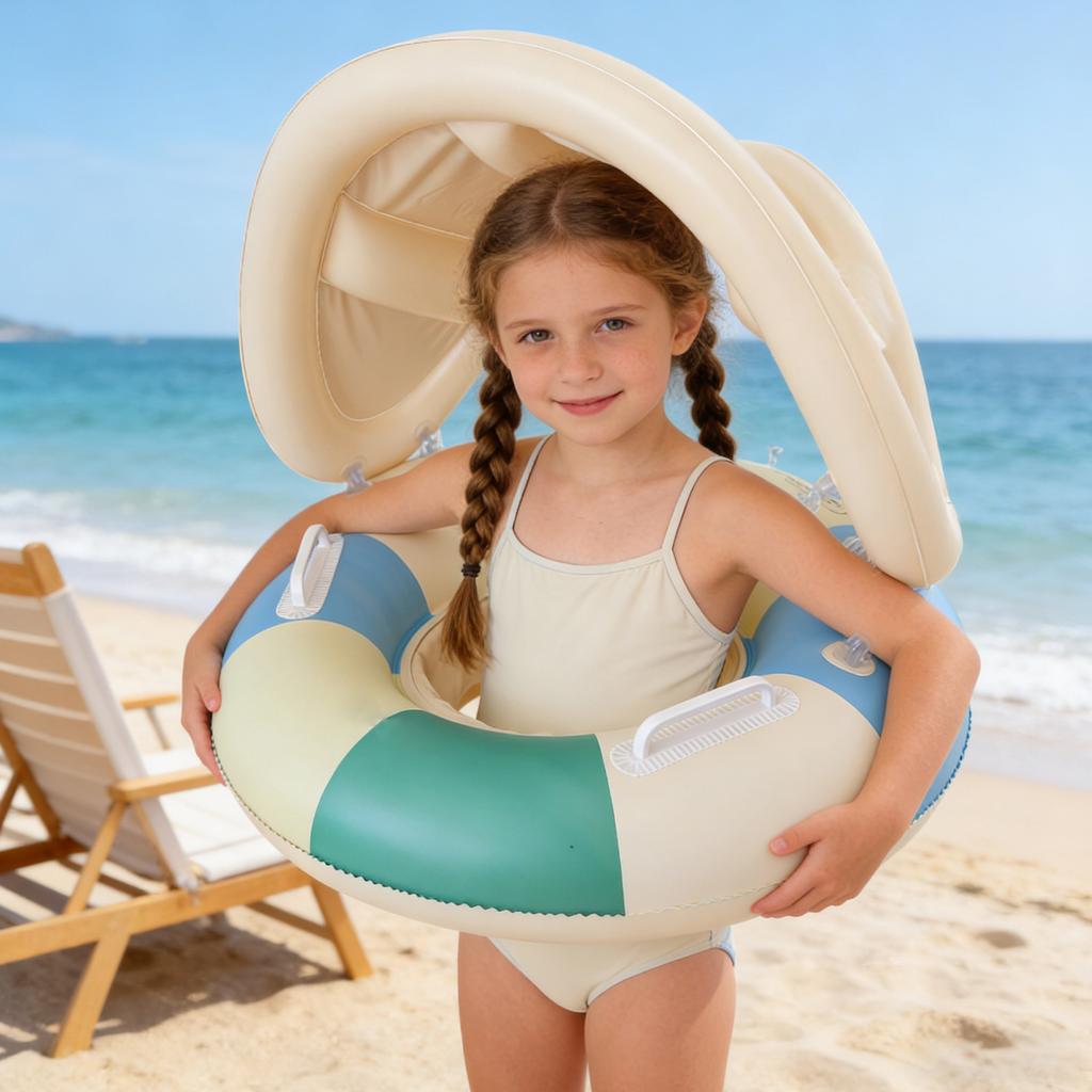 Inflatable Baby Swim Ring with Removable Sunshade Canopy Adjustable Design for Water Safety and Comfort Suitable for Pool and Beach Use