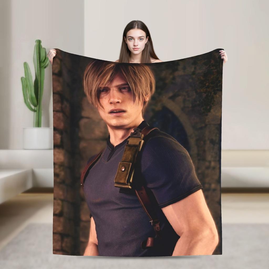 Leon Kennedy Blankets Resident Video Game Eviled Flannel Vintage Soft Throw Blanket for Home Spring/Autumn