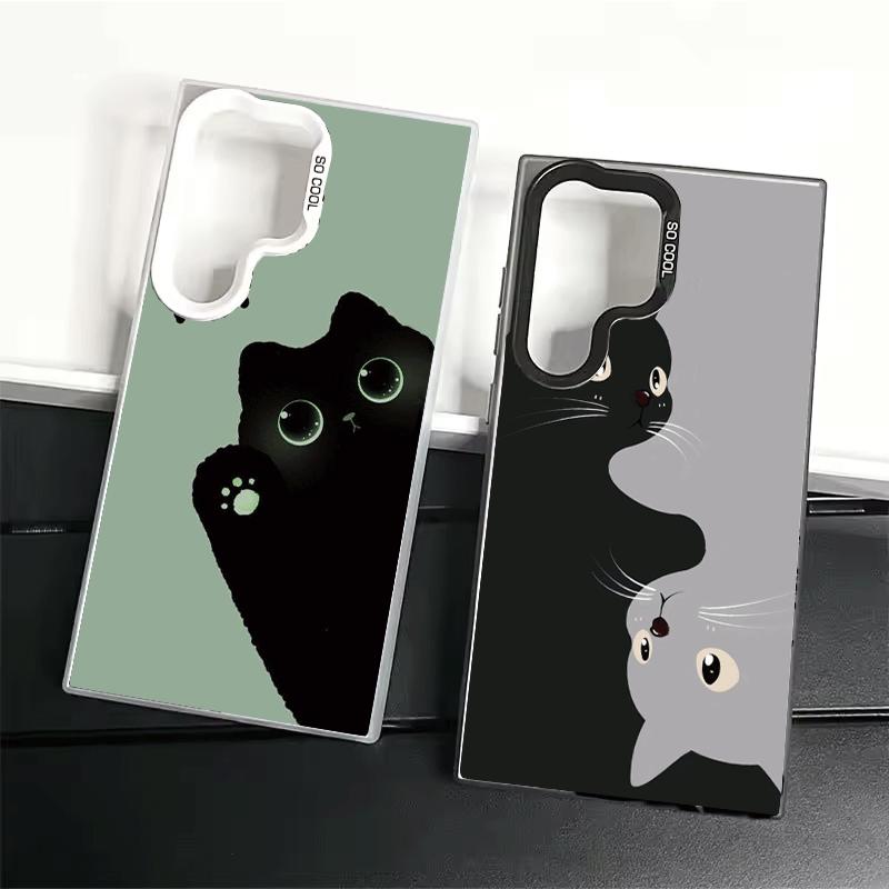 Black Cat Cartoon Cute Shockproof Phone Case for Samsung Galaxy S26 Edge S25 Ultra S24 FE S23 Plus S21 Cover Anti Fall Fundas