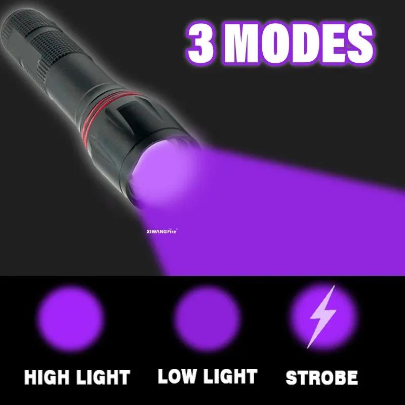 395nm UV Flashlight T6 Led 3 Modes USB Rechargeable - High-Power Zoomable Black Light for Nail Gel,Scorpions,Bugs Aluminum Alloy