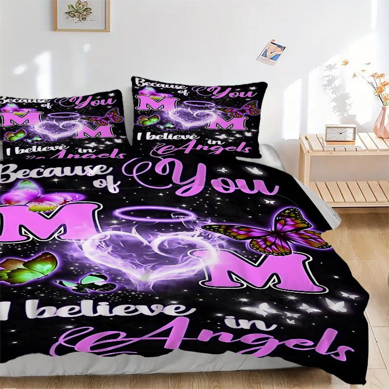 3PCs Angel Mom Memorial Design Cover Set, Breathable Fabric(1 Duvet Cover + 2 Pillowcases) (Without Quilt) yy250911187