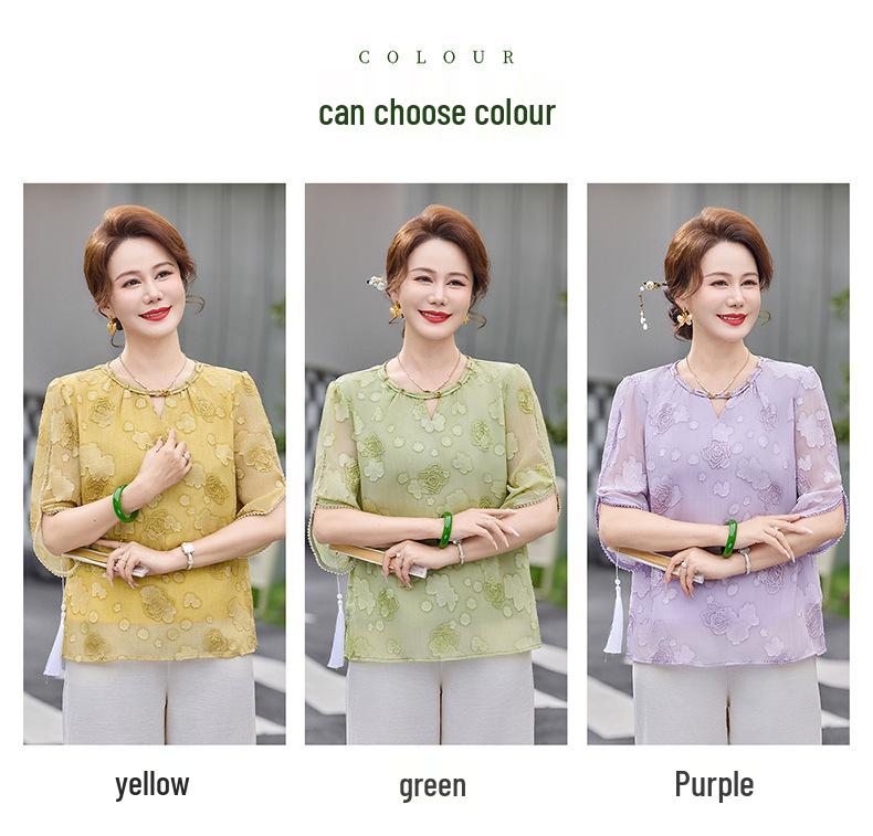 Elegant Summer Top Set for Mom - New 2026 Chinese Style Three-Quarter Sleeve Two-Piece