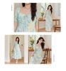Blumenprint-Maxikleid in Übergröße mit Puffärmeln und Taillengürtel für einen schlankmachenden, süßen Sommer-Look